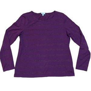 Talbots Long Sleeve Monochromatic purple/purple sparkle stripe Tee size: MP